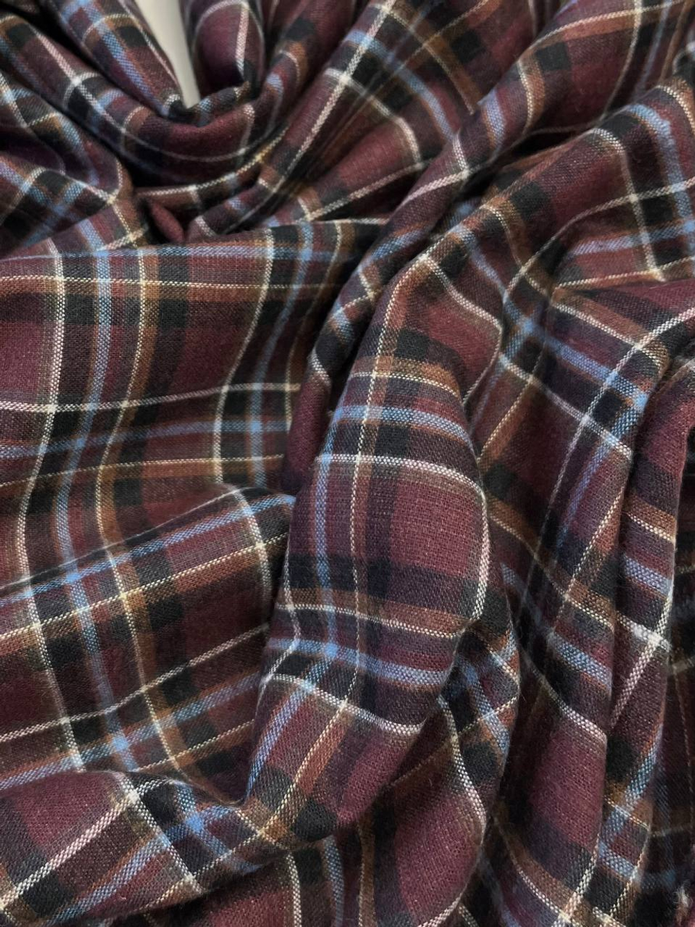 Хлопок со льном баклажановый в клетку