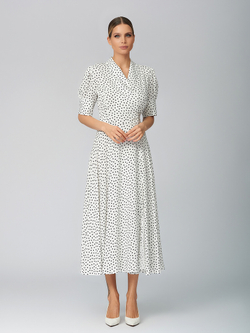 Платье в горох на запах, белое