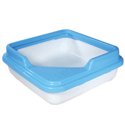 Туалет для кошек квадратный с бортом "Куб", белый мрамор/голубой, 435*435*145мм, серия HYGIENE, Triol