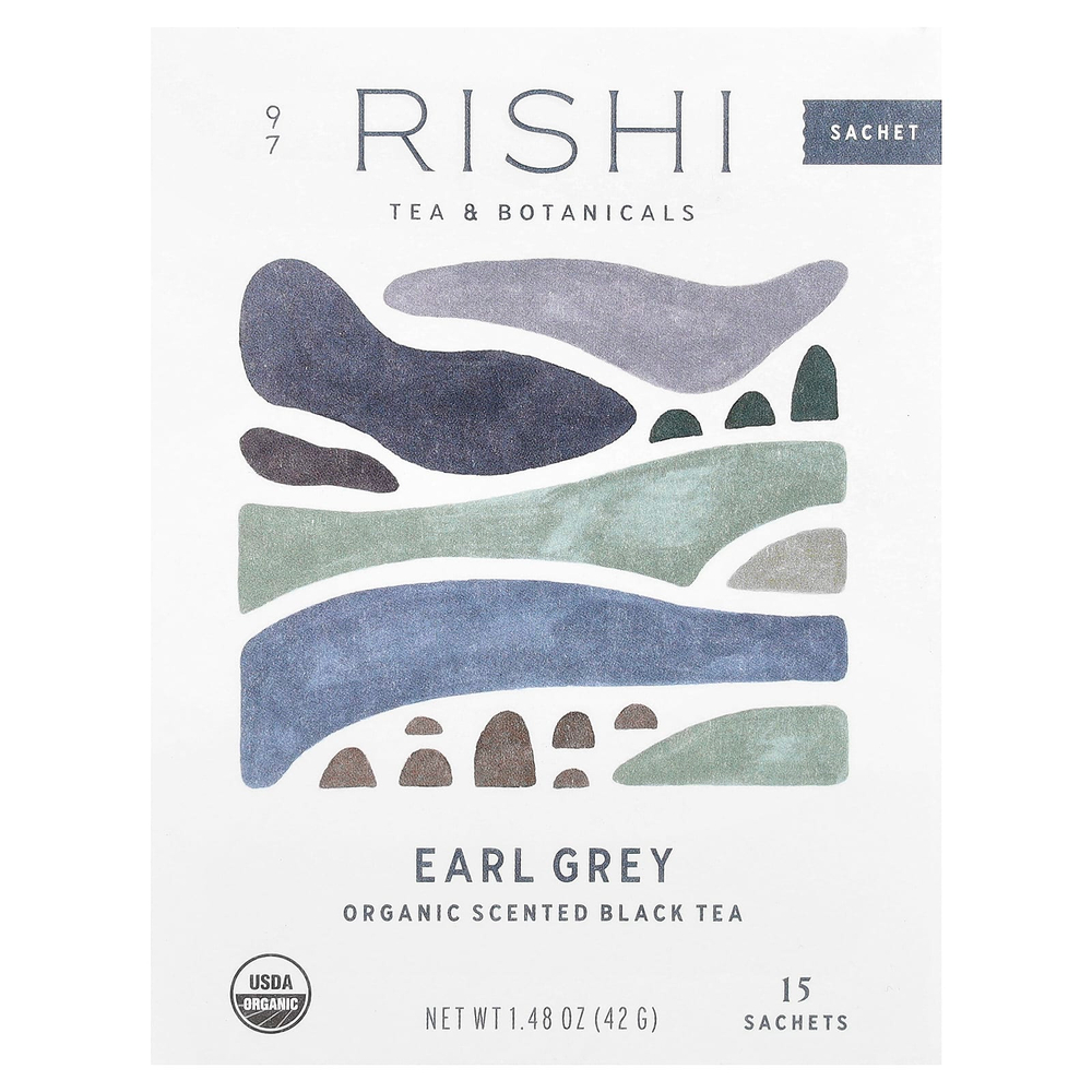 Rishi Tea, Органический ароматизированный черный чай, Earl Grey, 15 пакетиков, 42 г (1,48 унции)