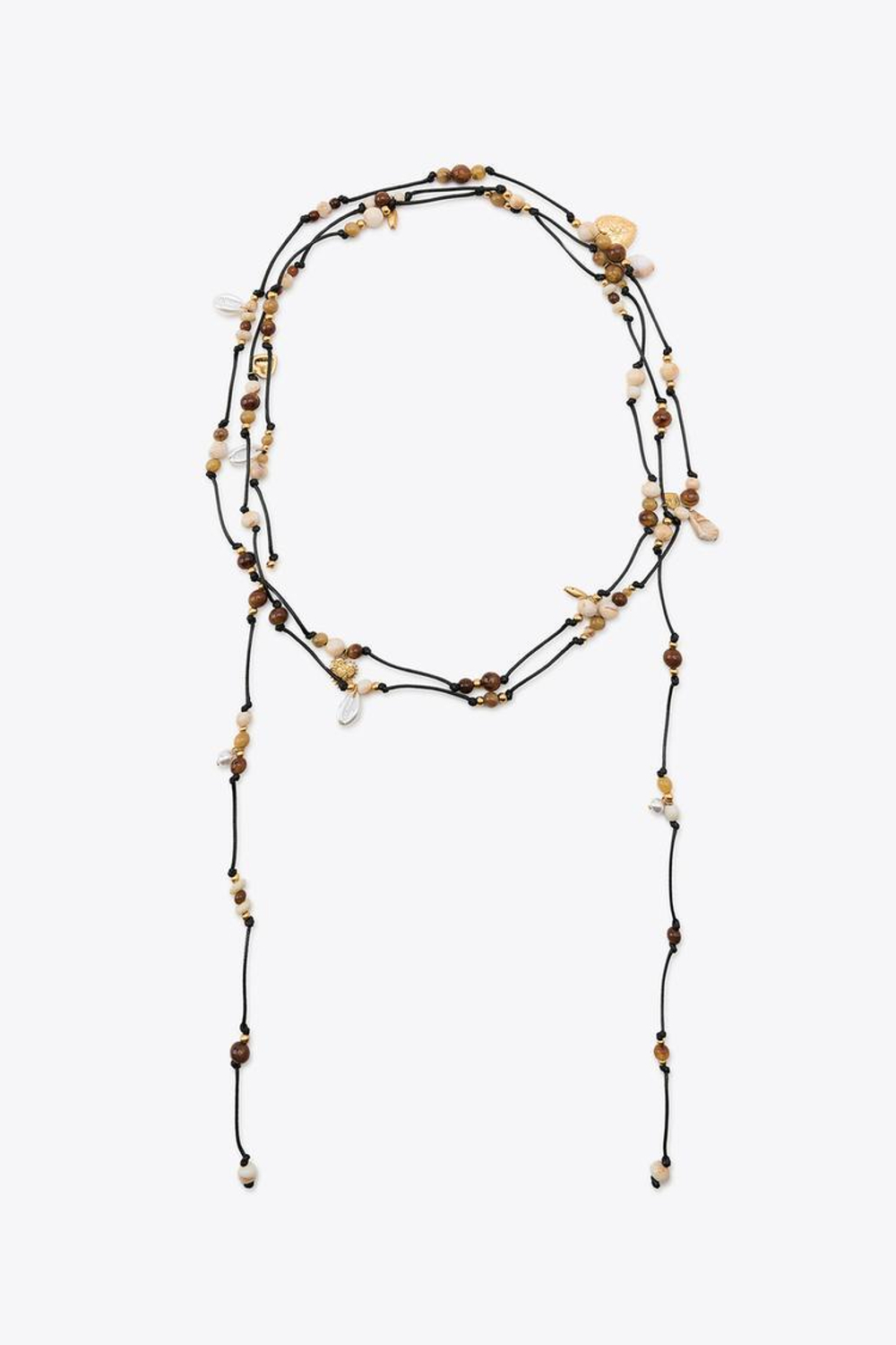 ZARA ОЖЕРЕЛЬЕ-ТРАНСФОРМЕР ИЗ ШНУРА С БУСИНАМИ И ШАРМАМИ, ЧЕРНЫЙ