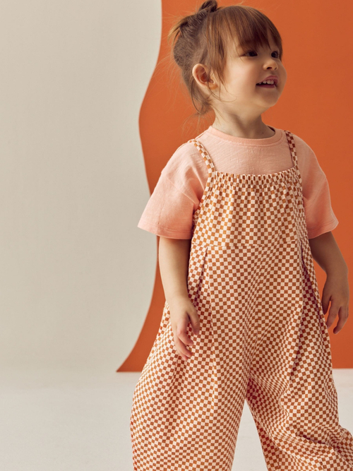 Комбинезон летний и футболка в комлекте для девочки Next E51-369, Бежевый, Светло-оранжевый