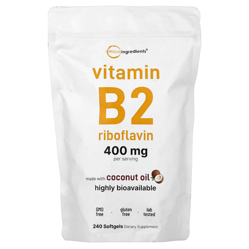 Micro Ingredients, витамин B2, рибофлавин, 240 капсул (200 мг в 1 капсуле)
