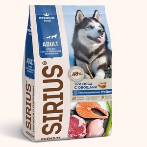Сухой корм Sirius для взрослых собак с повышенной активностью, Три мяса
