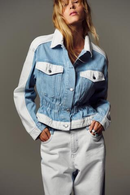 ZARA КОМБИНИРОВАННАЯ ДЖИНСОВАЯ КУРТКА Z1975, ВЫЦВЕТШИЙ СИНИЙ