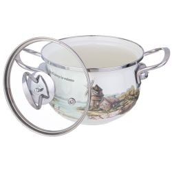 КАСТРЮЛЯ AGNESS ЭМАЛИРОВАННАЯ СО СТЕКЛЯННОЙ КРЫШКОЙ СЕРИЯ "FAMILY HOUSE", 1,5 Л ДИА.16СМ