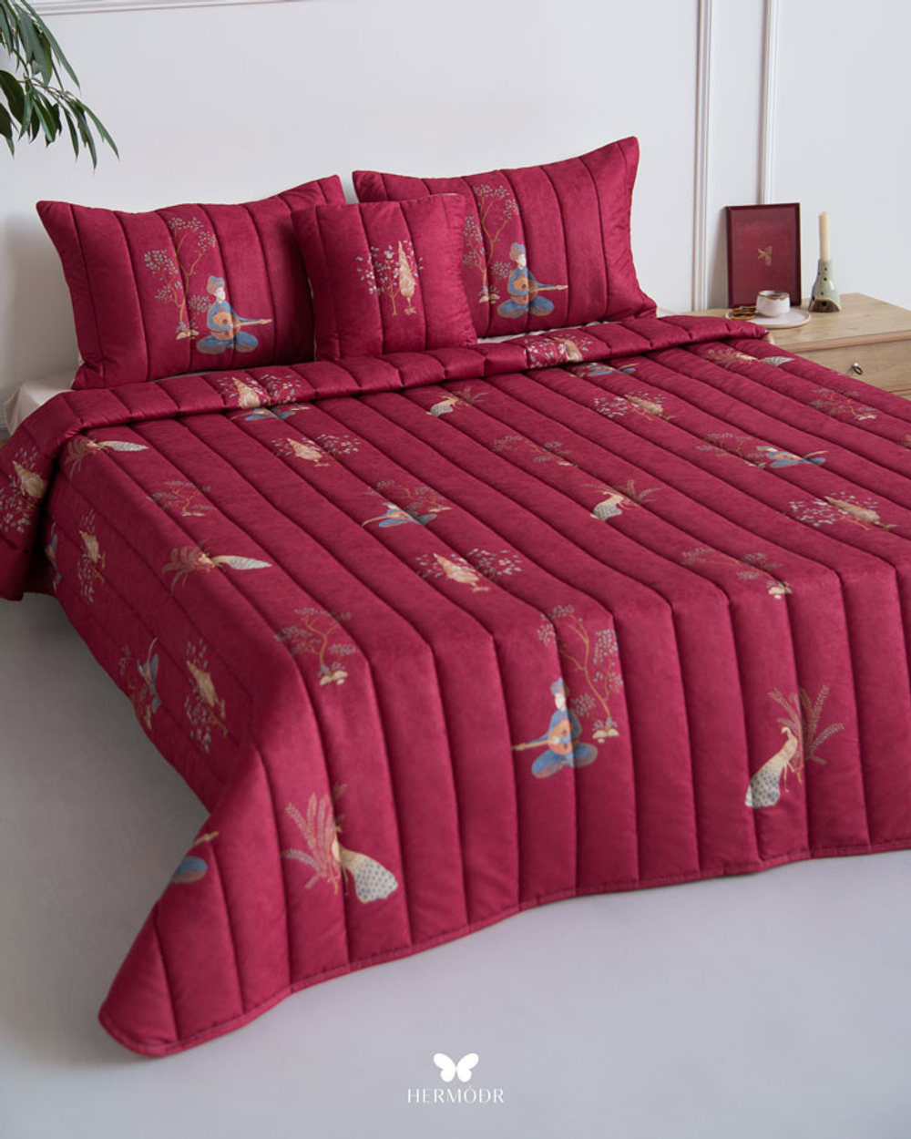 Комплект стеганного покрывала и 3 наволочек Soufiyan Chang Va ood Crimson Hermodr 130220324 Иран