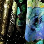 Черный шелк с жаккардовыми и акварельными цветами
