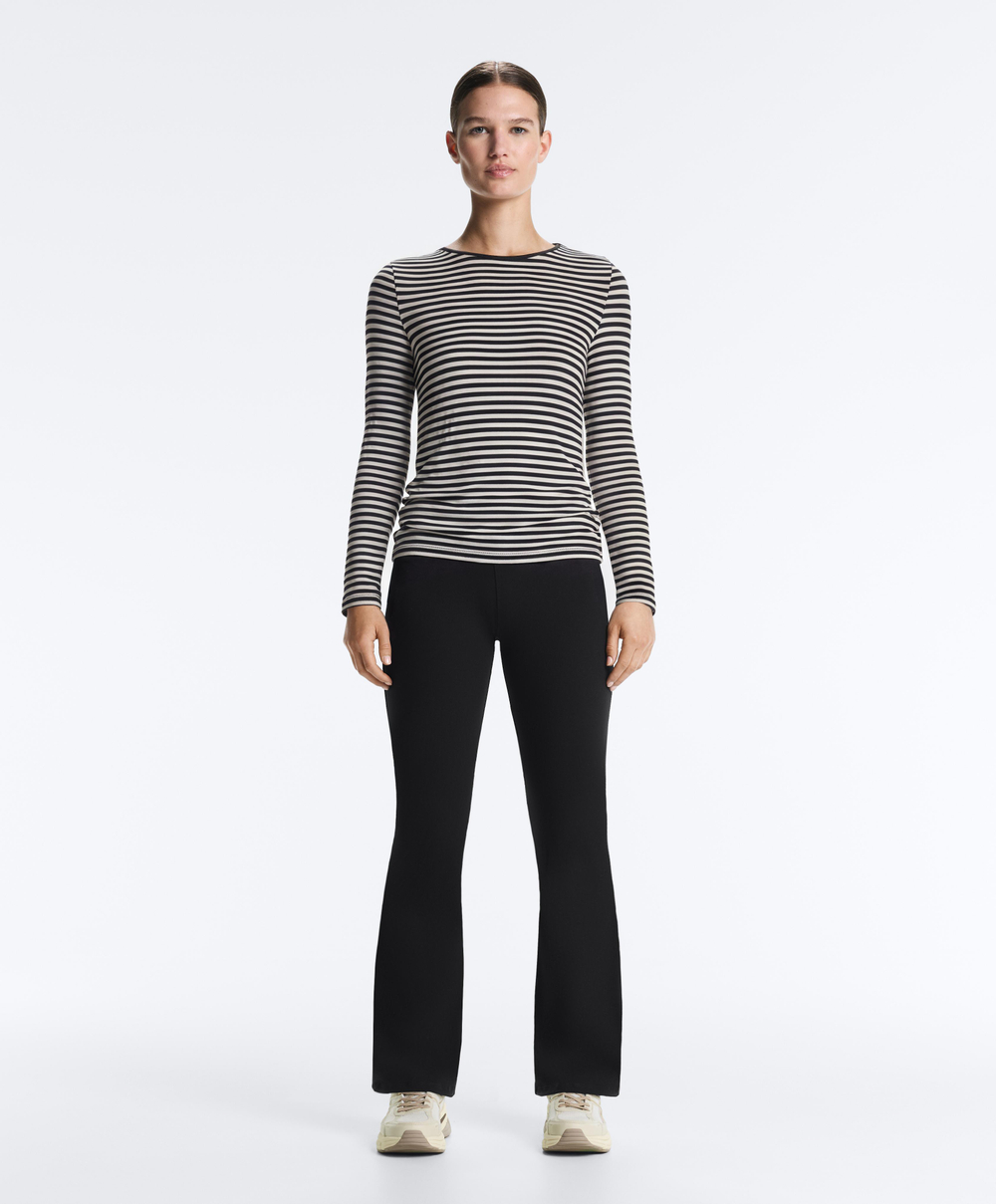 Oysho Футболка с длинным рукавом в полоску, облегающий крой, черный