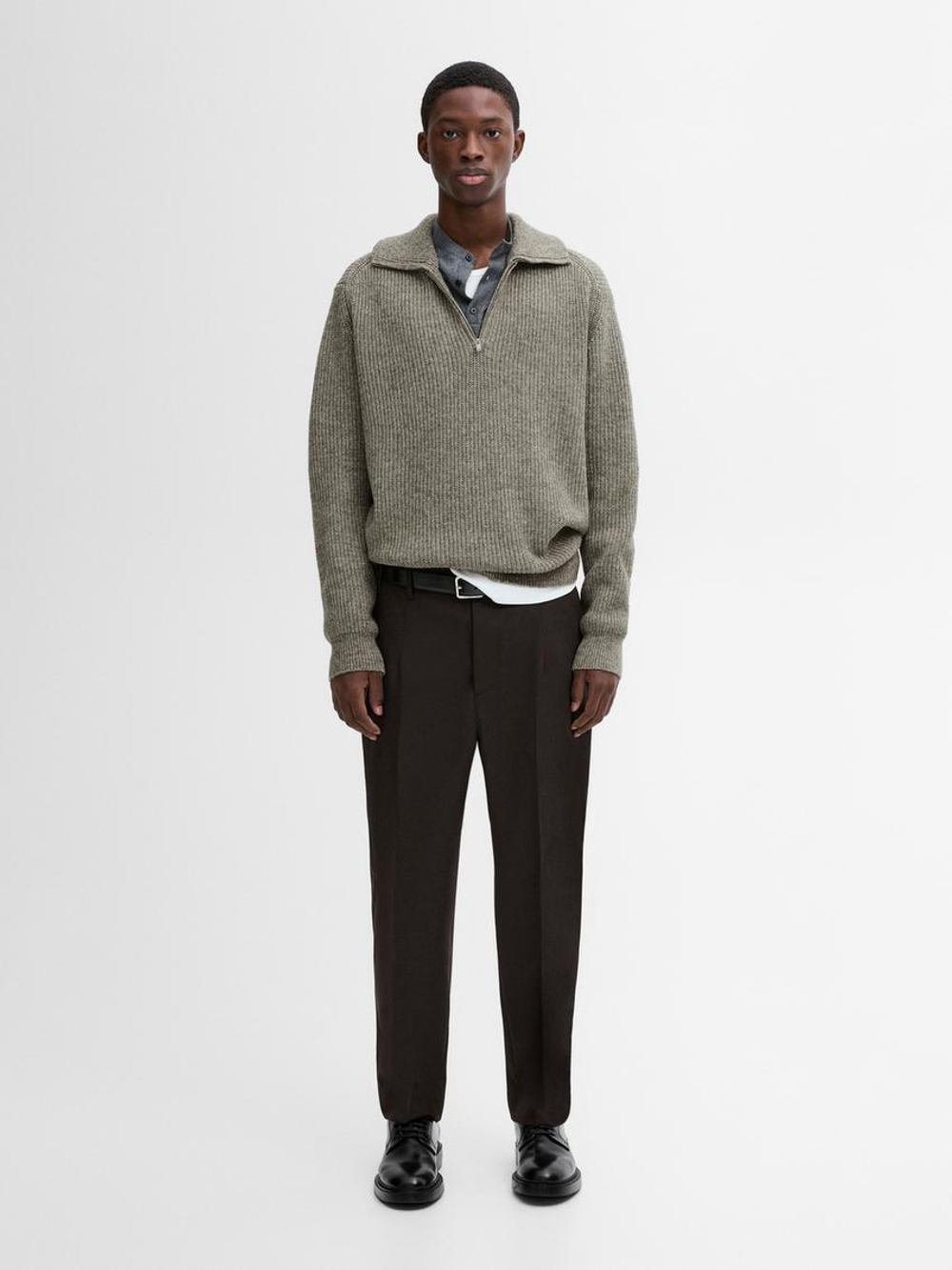 Massimo Dutti Свитер из смесового хлопка с воротником-стойкой, норка