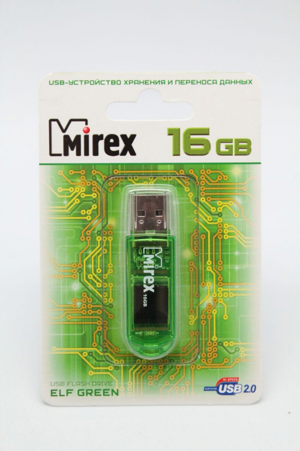 USB Флешка 16GB Mirex ELF, USB 2.0, зеленая