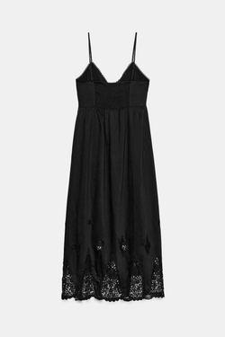 ZARA ПЛАТЬЕ МИДИ С ВЫШИВКОЙ, ЧЕРНЫЙ