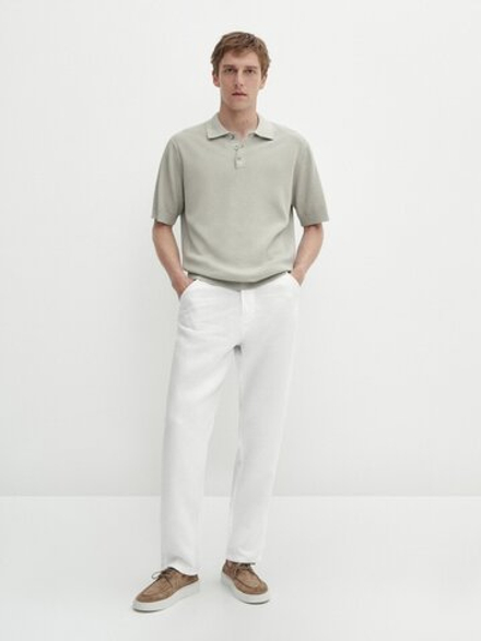 Massimo Dutti Трикотажное поло с короткими рукавами, водянисто-зеленый