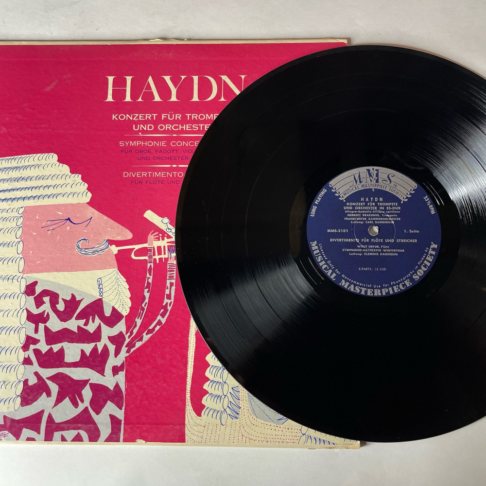 Винтажная виниловая пластинка LP Haydn Йозеф Гайдн, Konzert F r Trompete Und Orchester, Симфония Symphonie Concertante In B Dur, Op. 84 Fur Oboe, Fagott, Violine Und Cello (Германия 1959)