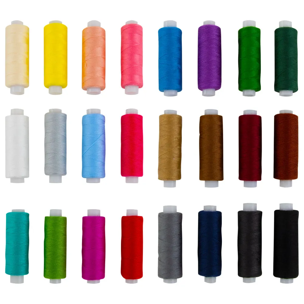 Нитки швейные 40 ЛШ, 200 м, полиэстер, НАБОР 24 цвета, в ПОДАРОК набор игл, DEVELIA (Девелиа), 609625