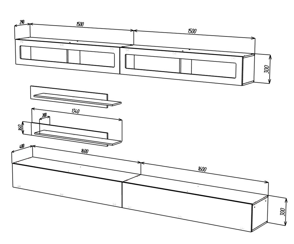 Гостиная 2 Белый Фасадный 0101 320*40*180 см, Белый   Фиеста