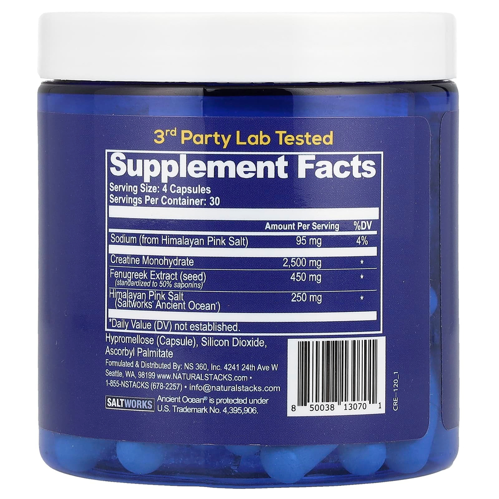 Natural Stacks, Creatine +, 120 веганских капсул