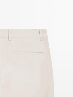 Massimo Dutti Зауженные брюки из смесовой хлопковой ткани, бежевый