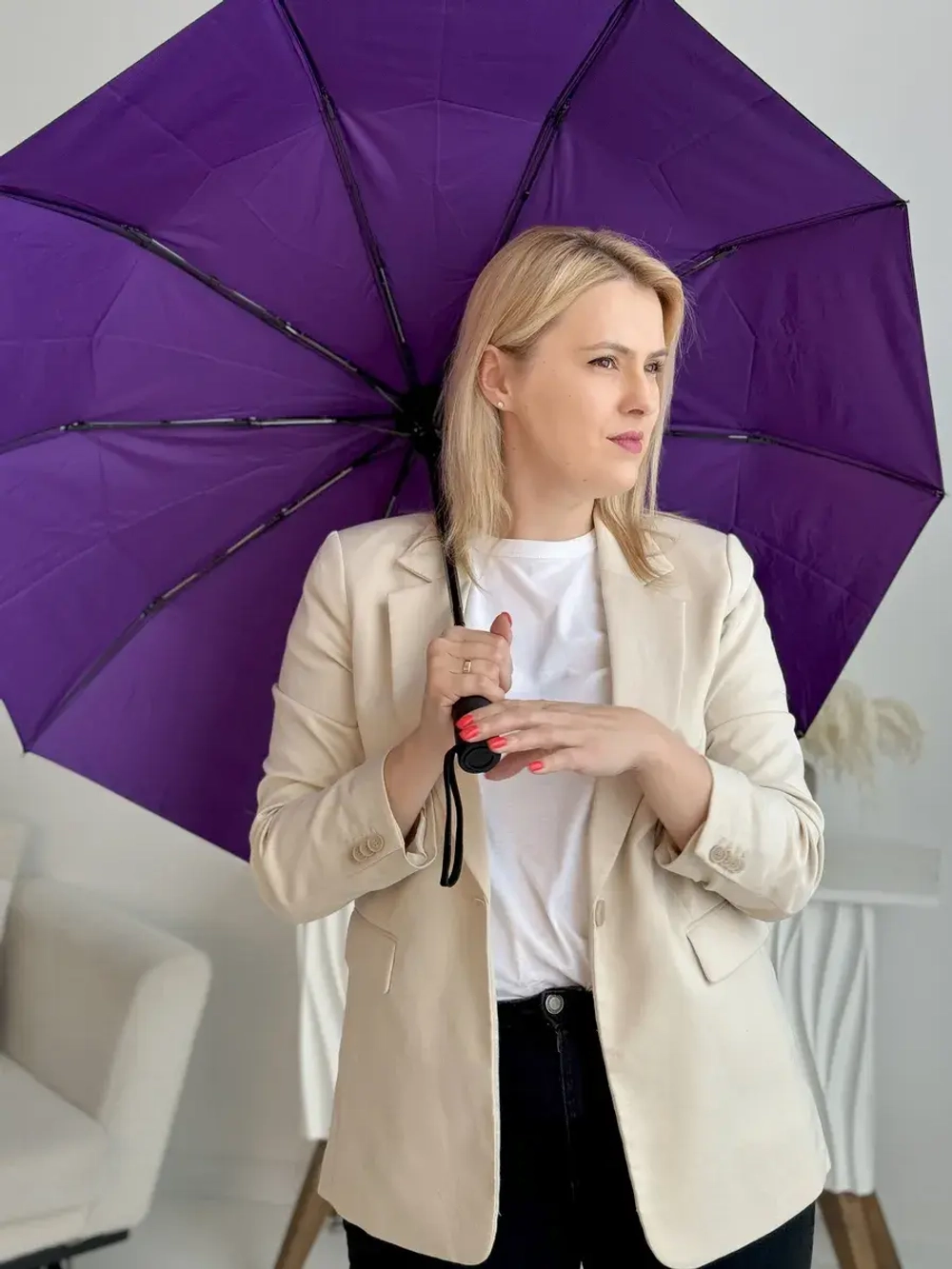 Зонт автомат c системой антиветер женский и мужской большой купол 10 спиц. Цвет синий.