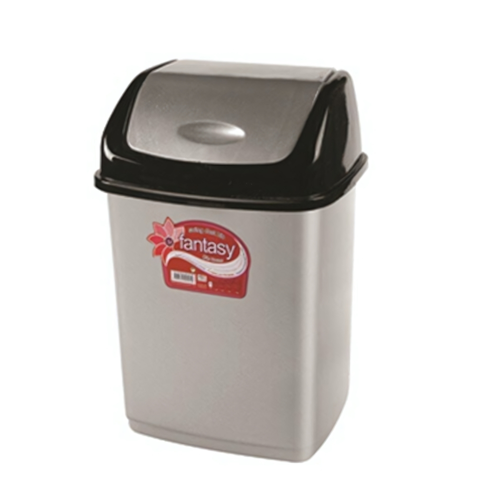 Контейнер для мусора с плавающей кр. "Фантазия" 18 л черное серебро