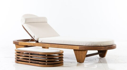 Шезлонг-лежак деревянный с матрасом WArt Spain, натуральный, голубой