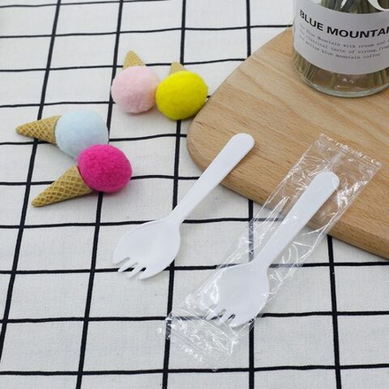 Ложка-вилка для бенто белая 11,5 см