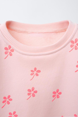 ZARA КОМПЛЕКТ ИЗ ФУТБОЛКИ И ШОРТОВ-БЕРМУДОВ С ПРИНТОМ, ЦВЕТ РОЗОВОГО ДЕРЕВА