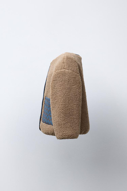 ZARA КУРТКА ИЗ ИСКУССТВЕННОЙ ОВЧИНЫ С ЦВЕТОЧНЫМ ПЭЧВОРКОМ, РЫЖЕВАТО-КОРИЧНЕВЫЙ