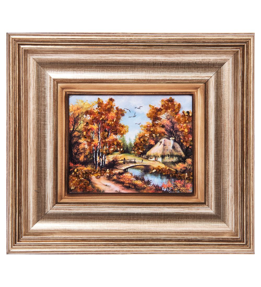 AMB-04/ 5 Картина «Mостик через речку» (с янтарной крошкой) H-18см