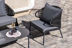 "Милан" лаунж-зона 4-местная плетеная из роупа (веревки), каркас алюминиевый темно-серый, роуп темно-серый