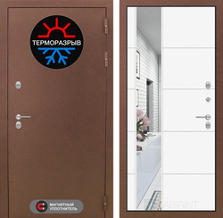 Входная металлическая дверь с зеркалом  Лабиринт Термо магнит 19  Белый софт