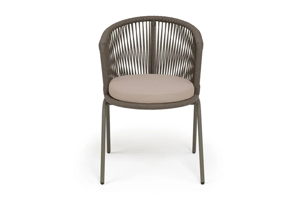 "Люксембург" стул плетеный из роупа, каркас из стали бежево-серый (RAL7006) муар, роуп коричневый круглый, ткань Mossle бежевая