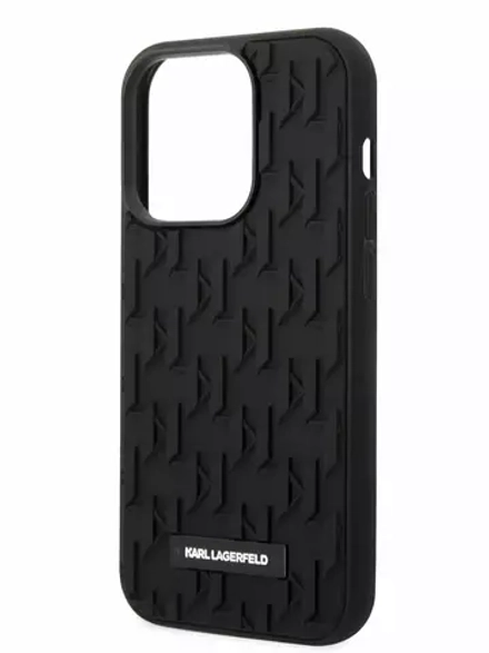 Чехол Karl Lagerfeld Rubber Monogram Metal logo для iPhone 15 Pro Hard Black (Чёрный)