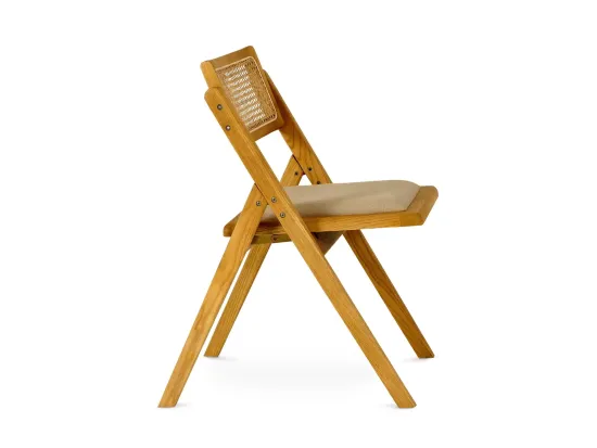 Стул Bali деревянный спинка из ротанга и льна 