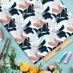 Ткань ниагара листья тёмно-серые и пудровые