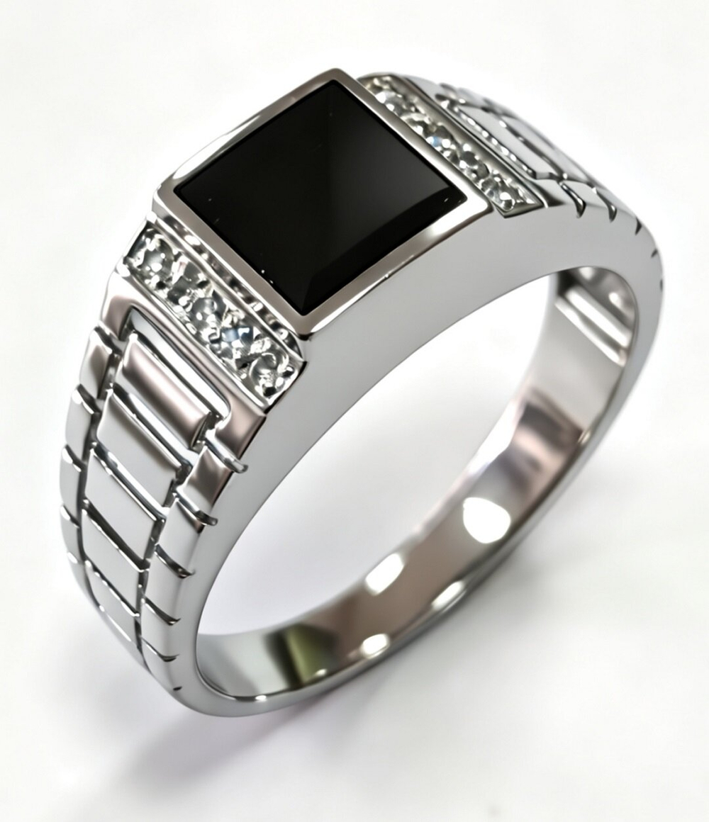 Ювелирное кольцо из серебра 925 пробы,вставка оникс,фианиты,размер 21.25