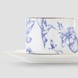 Чайная пара Farforite «Белая / Лазурный сад / Blue Garden» 250 мл в подарочной коробке