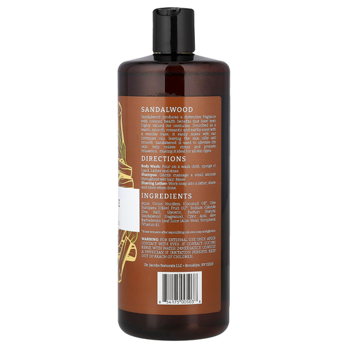 Dr. Jacobs Naturals, Насыщенный гель для душа из кастильского дерева на растительной основе, успокаивающее сандаловое дерево, 946 мл (32 унции)