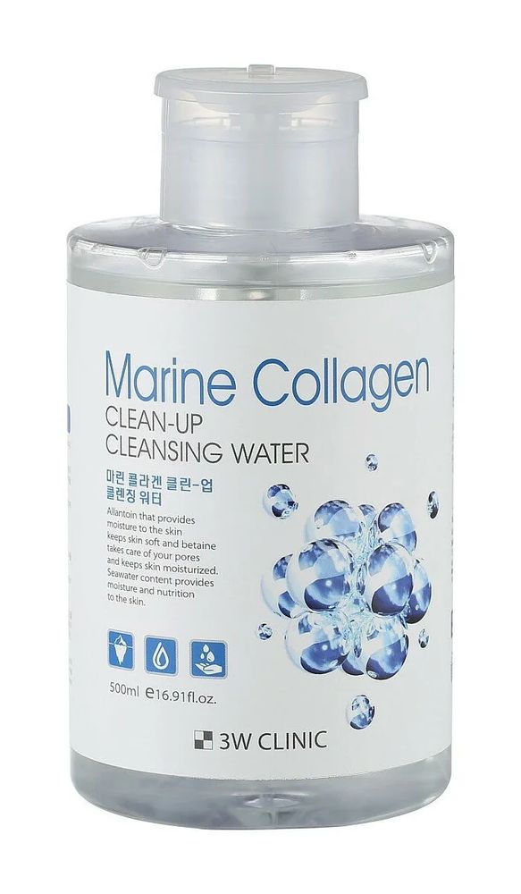 Очищающая вода для снятия макияжа 3W Clinic Marine Collagen Clean-Up Cleansing Water с морским коллагеном 500 мл