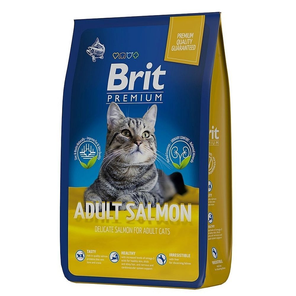 Brit Premium Cat Adult Salmon сухой корм премиум класса с лососем для взрослых кошек 8 кг