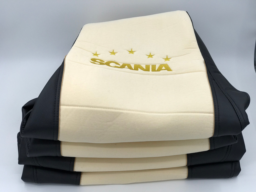 Чехлы премиум кожа + штрокс вышивка SCANIA от 2004-2014 г. S21 Польша