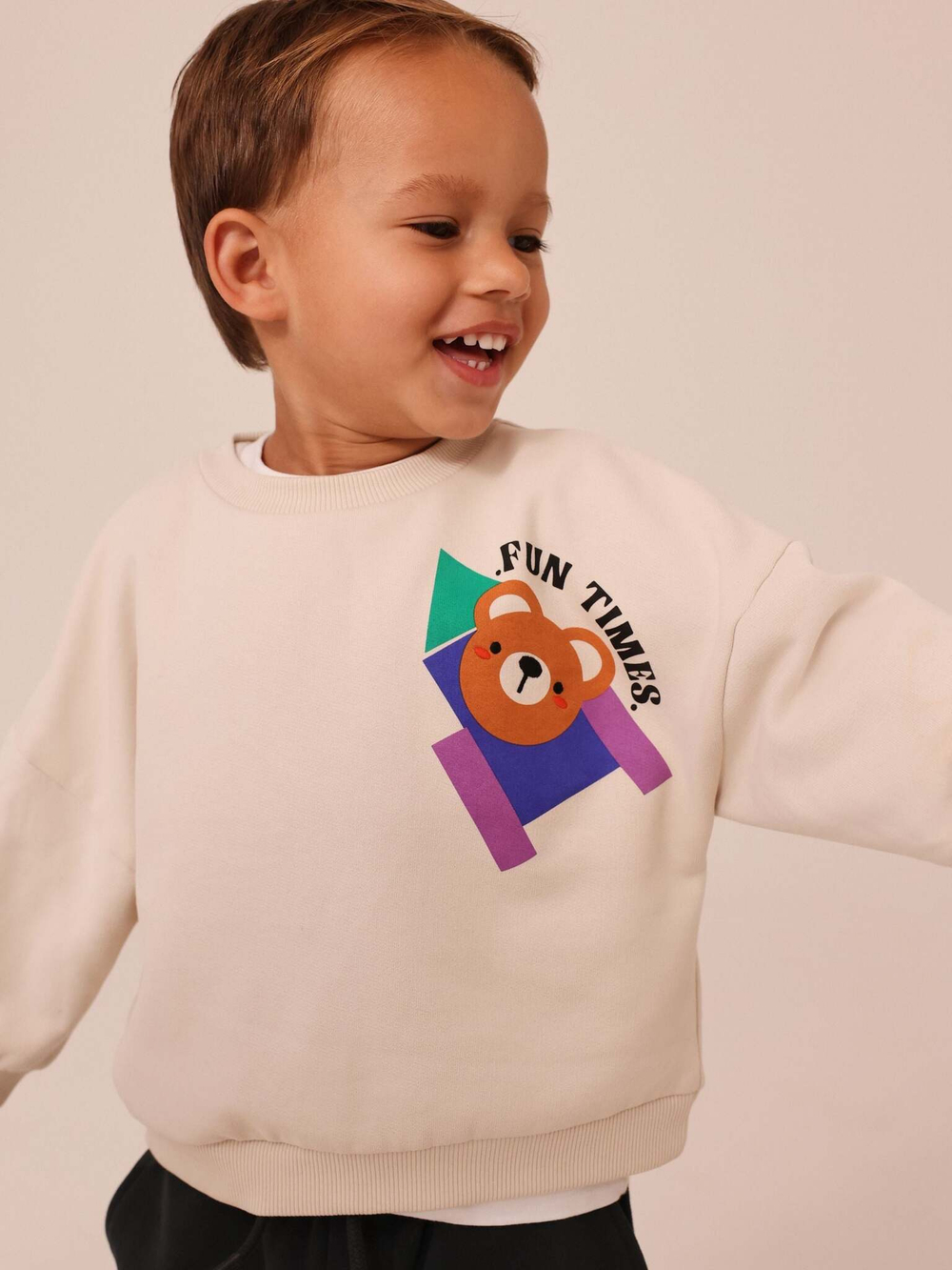 Толстовка и джоггеры в комплекте для мальчика Next B12-013, Бежевый, Темно-серый