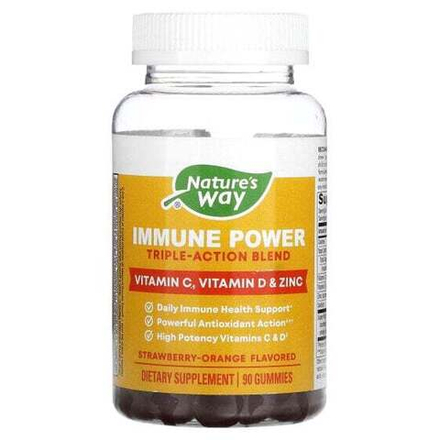 Витамин C Nature's Way, Immune Power, смесь тройного действия, клубника и апельсин, 90 жевательных таблеток