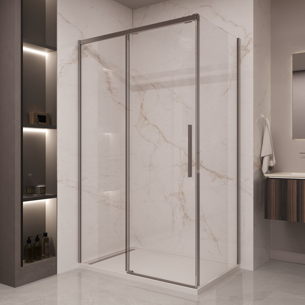 Душевой уголок Стелла (Stella) Vincea VSR-1ST9016CLGM, 1600*900, вороненая сталь, стекло прозрачное