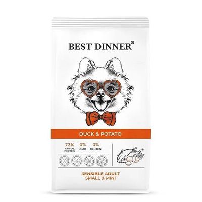 Сухой корм Best Dinner Adult Sensible Mini Duck & Potato для собак мелких пород с уткой и картофелем, пакет 1,5кг