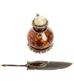 Народные промыслы AM-1360 Чернильница «Ажурная» (латунь, янтарь)