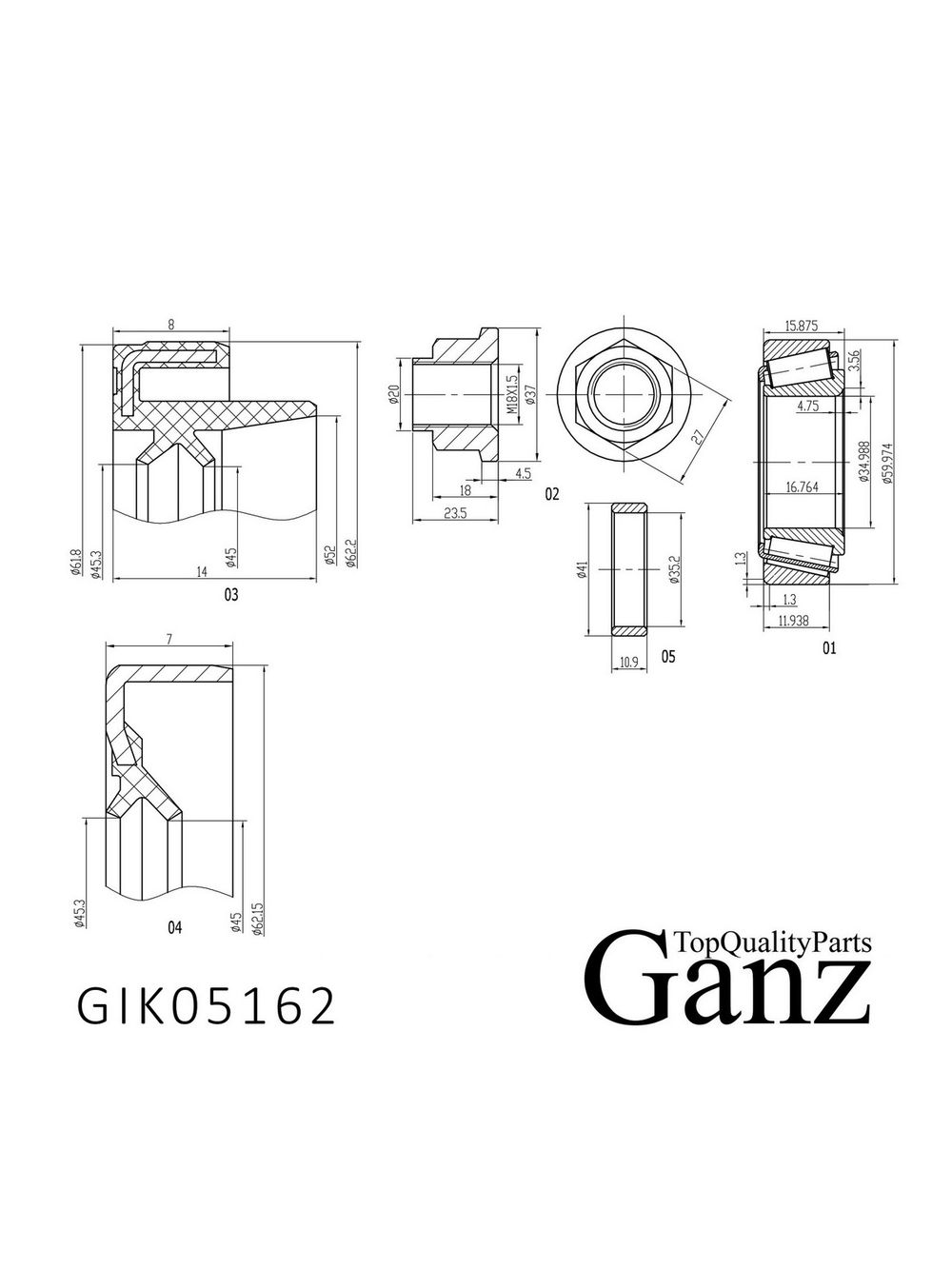 Подшипник ступицы передний DAEWOO Matiz/Spark GANZ GIK05162