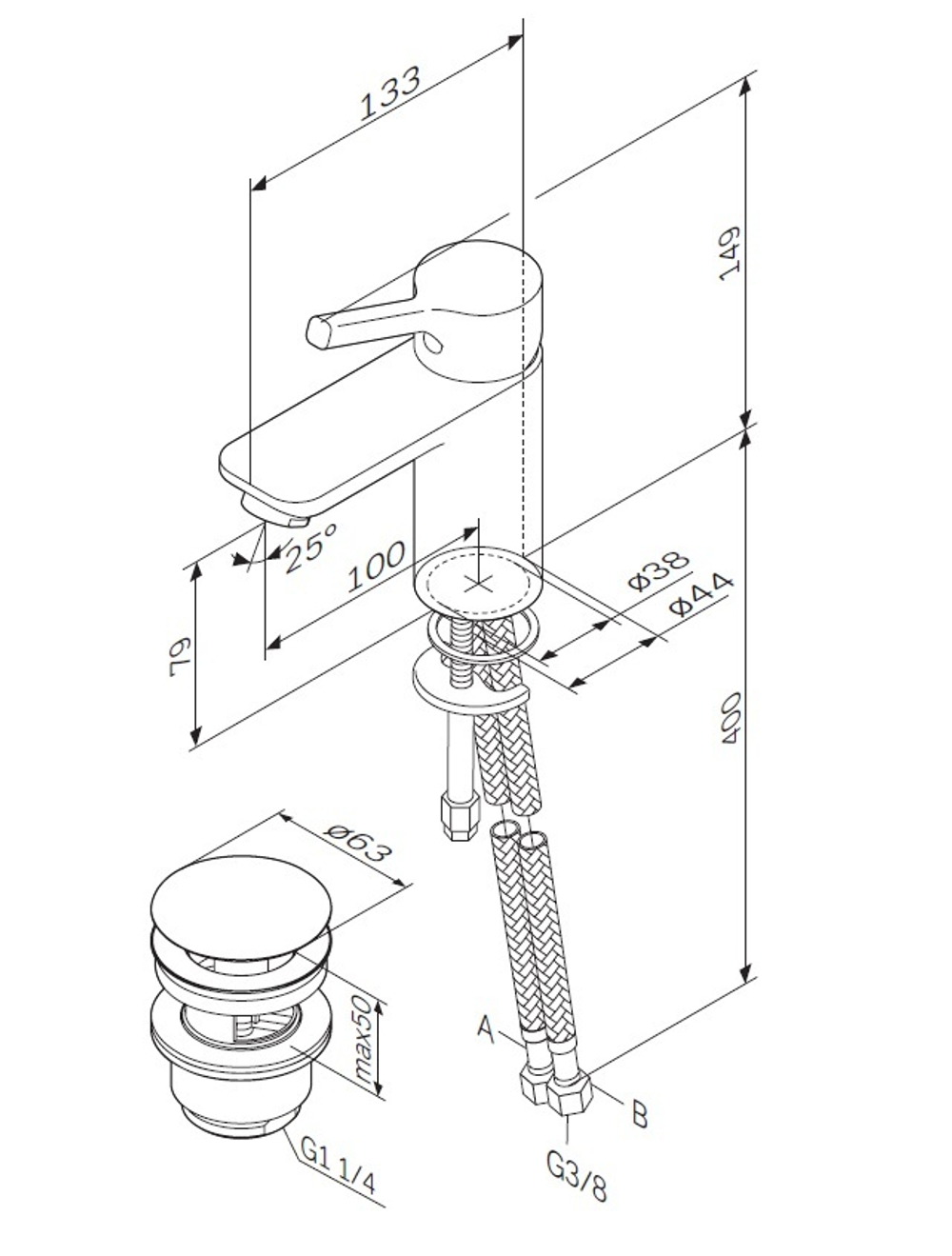 Смеситель для раковины с донным клапаном AM.PM X-Joy S F85B82100 Хром