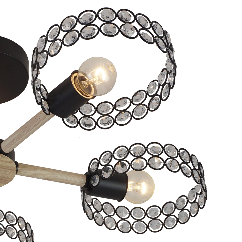 Светильник на штанге 5х60Вт Е27, металл/хрусталь, черный/дерево