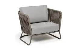"Багамы" кресло плетеное из роупа, каркас алюминий бежево-серый (RAL7006) муар, роуп серо-коричневый 23мм, ткань светло-серая